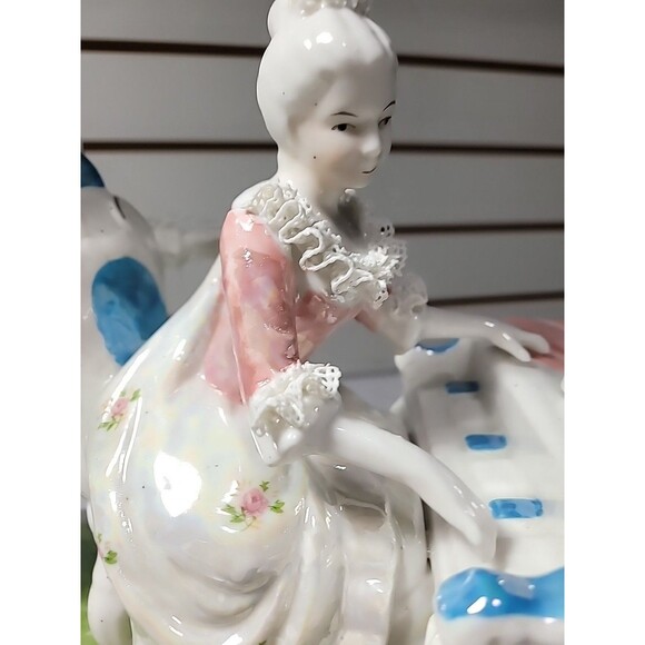 Antique Porcelain Victorian Couple Playing Piano Lace Detail Eradecant Finish - Picture 8 of 10